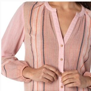 Liverpool Pink Cotton Button Up Front Shirred Blouse sz S